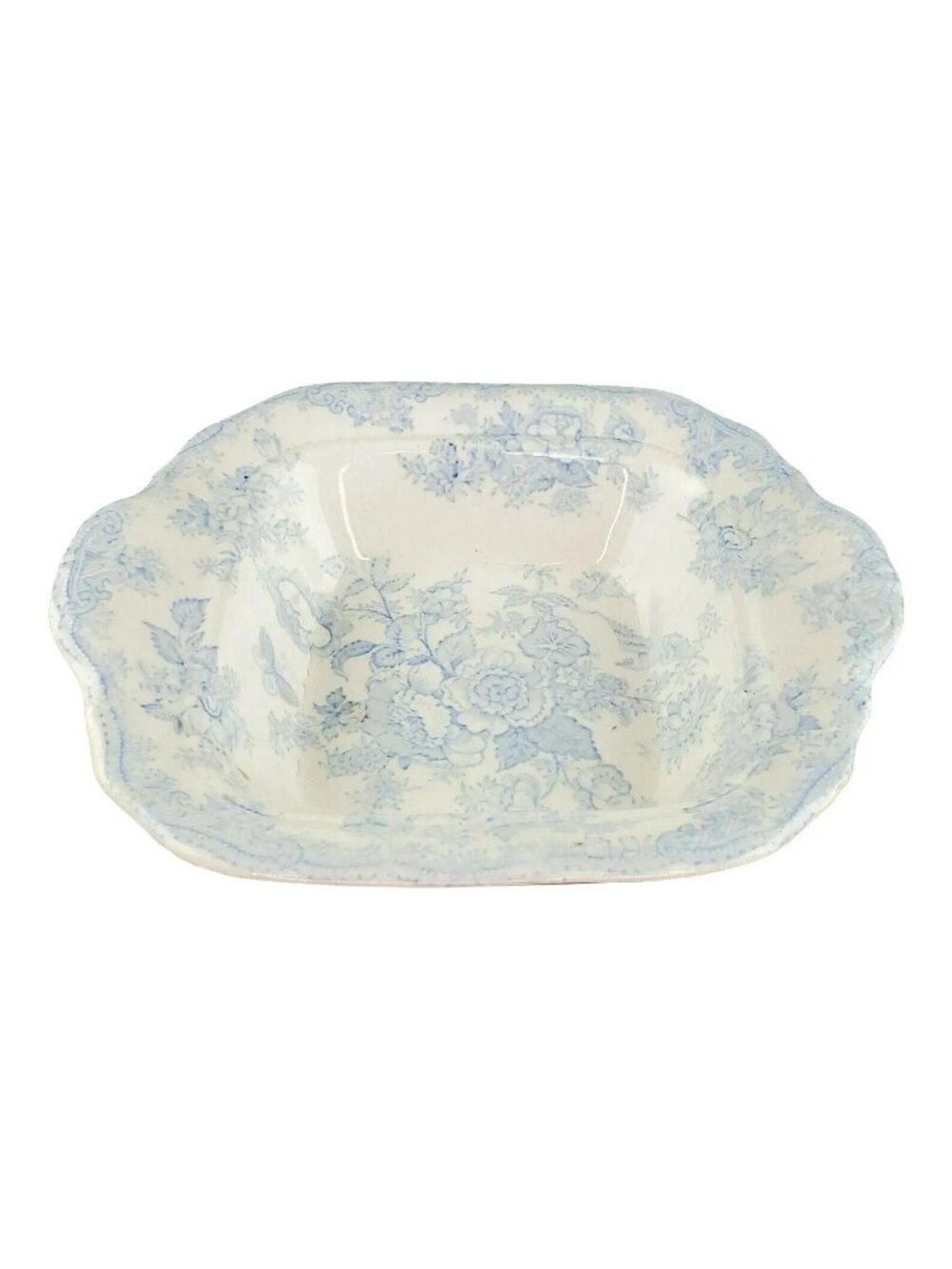Antique Asiatic Pheasant Blue and White Transferware Serving Bowl Dish Small